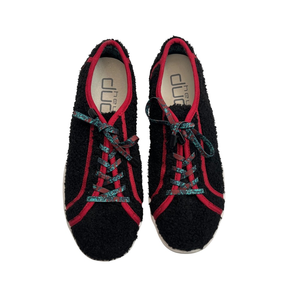 Hey Dude Karina Sherpa Womens 9 Moonless Sangria Black Red Cozy Lace Up Sneakers